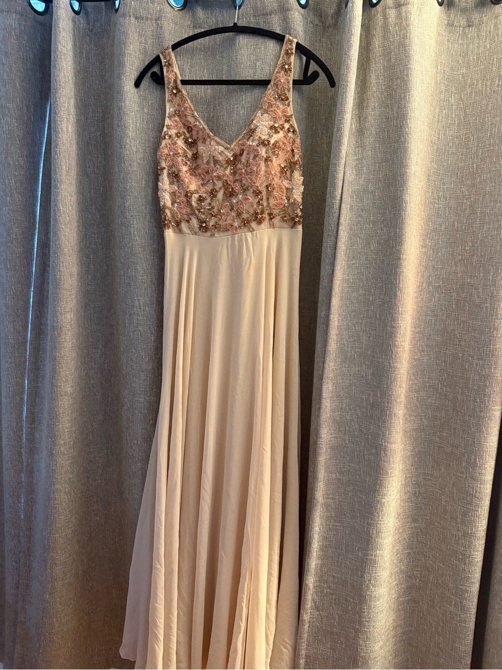 BHLDN Blush and Cream Beaded V-Neck Maxi Dress
